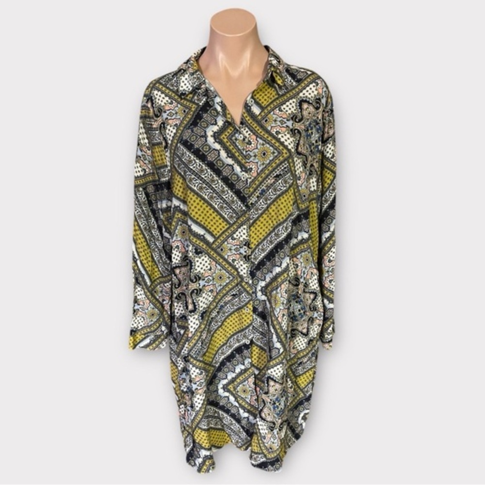 LC Waikiki 2XL Tunic Shirt Dress - Boho Paisley Floral Print Long Sleeve